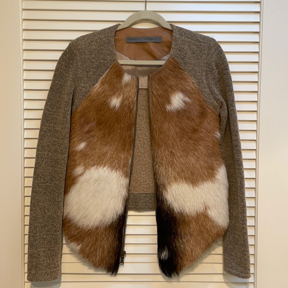 Raquel Allegra Cowhide Jacket with sweater sleeves and pockets!Size 1 (small)